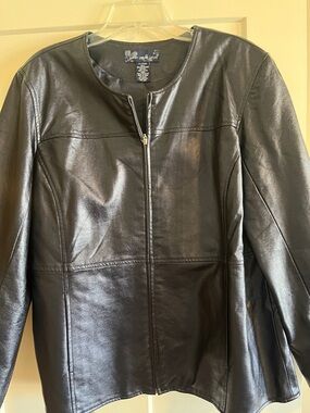 Navy Faux Leather Zip-Front Women's Jacket